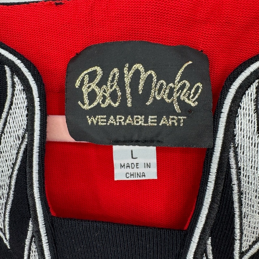Bob Mackie Wearable Art Women's Red Tunic with Black & White Accents Size Large - Picture 4 of 5